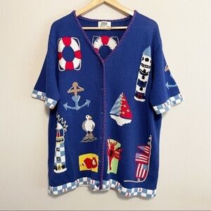 QVC The Quacker Factory Hand Knitted Short sleeve Cardigan Button Front size 1XL